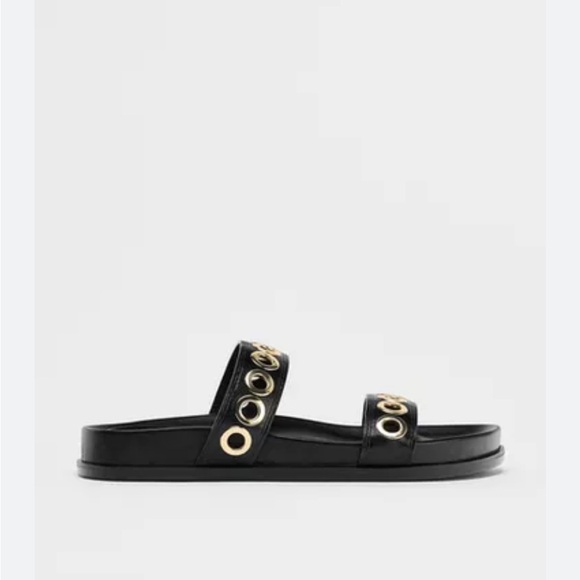 Zara Black Sandals with Gold details on strap rounded - Picture 2 of 2